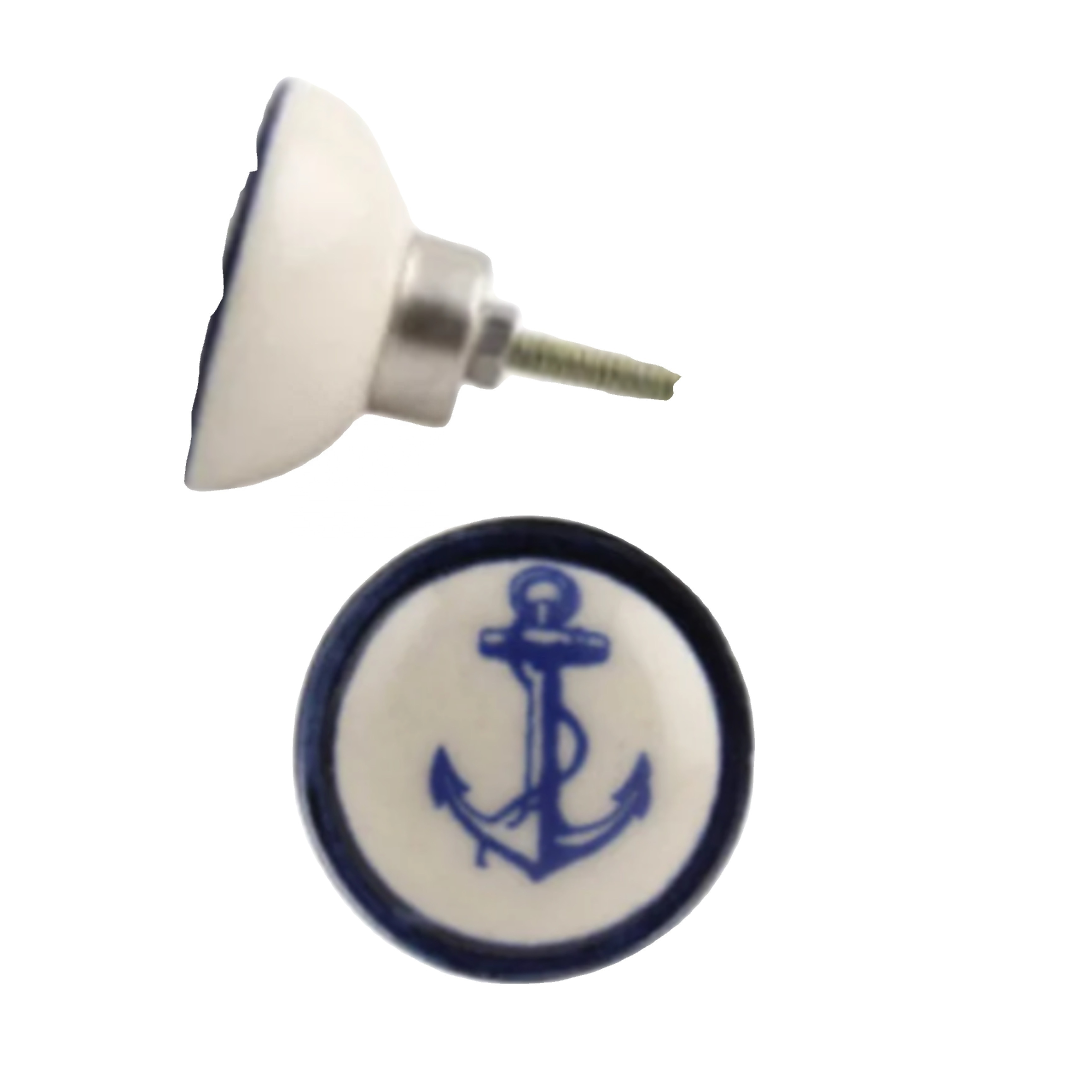 Rustic  White and Blue Colour Anchor Ceramic Knobs Drawer Cabinet Handle Pulls CK 558