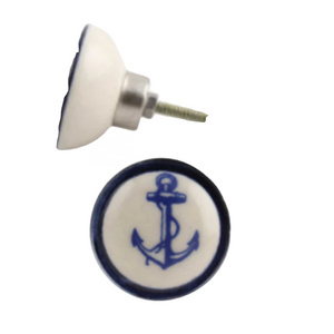 Rustic  White and Blue Colour Anchor Ceramic Knobs Drawer Cabinet Handle Pulls CK 558