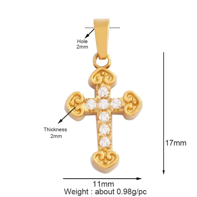 Religious Style Cross Charm Pendant,316 Stainless Steel Cubic Zirconia Jewelry Findings Necklace Bracelet Accessories Supply L52