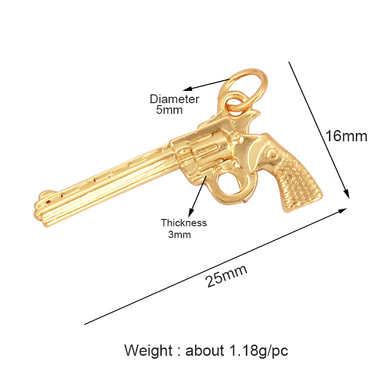 European and American Popular Micro Inlaid Zircon Charm Pendant,Cute 18K Gold Brass Dagger Sword Weapon Gun DIY Necklace Supply