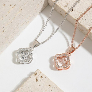 hypoallergenic non tarnish waterproof jewelry stainless steel 14k gold plated Dancing Zircon Stone Four leaf Clover Necklace Fo