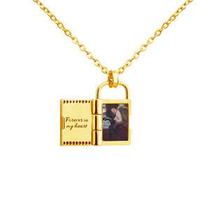 Beakwind stainless steel gold plated jewelry Personalized Love Letter Photo Padlock book Locket Necklace Pendant For Women