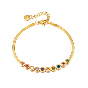 Rainbow Birthstone Herringbone Chain Non Tarnish Waterproof jewelry 18k Gold Plated stainless Steel Bracelets For Women