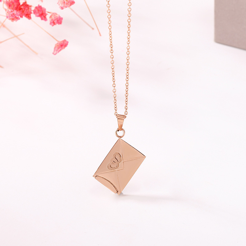 Fashion Jewelry Note inside Stainless steel 18k gold Plated Envelope locket Necklace Pendant For Women