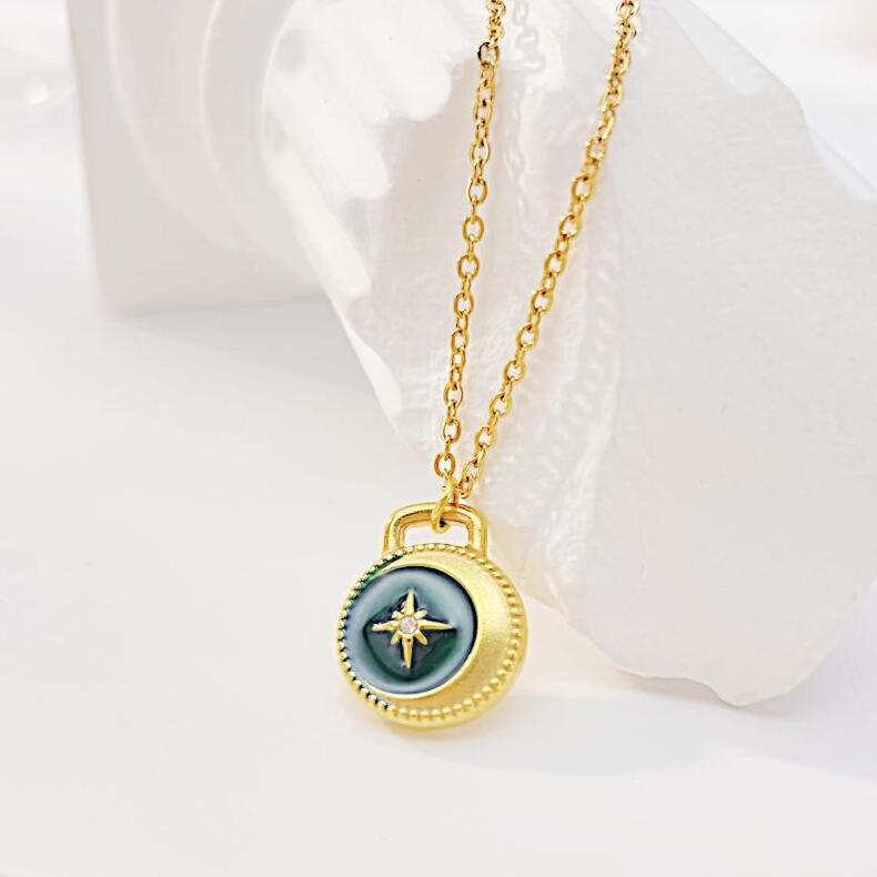 Beakwind Jewelry Wholesale Zircon Star of David Enamel 18k Pvd Gold Plated 316L Stainless steel Pendant Necklaces For Women