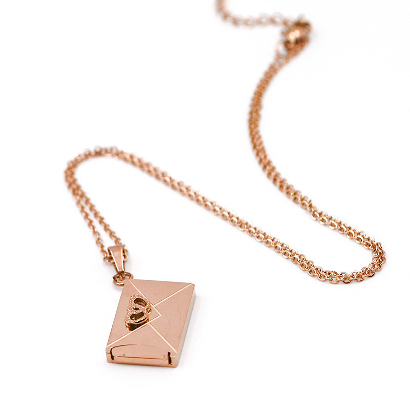 Fashion Jewelry Note inside Stainless steel 18k gold Plated Envelope locket Necklace Pendant For Women