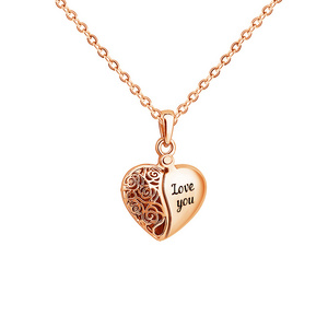 Non Tarnish Waterproof Custom Engraved Love you Gold Plated Jewelry Stainless steel Heart Locket Pendant necklace For women