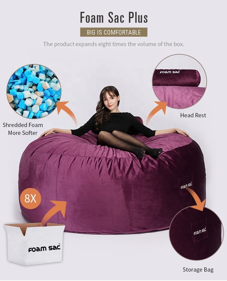 FOAM SAC Oem factory purple manufacturer foam big lots beanbag bean bag chair large