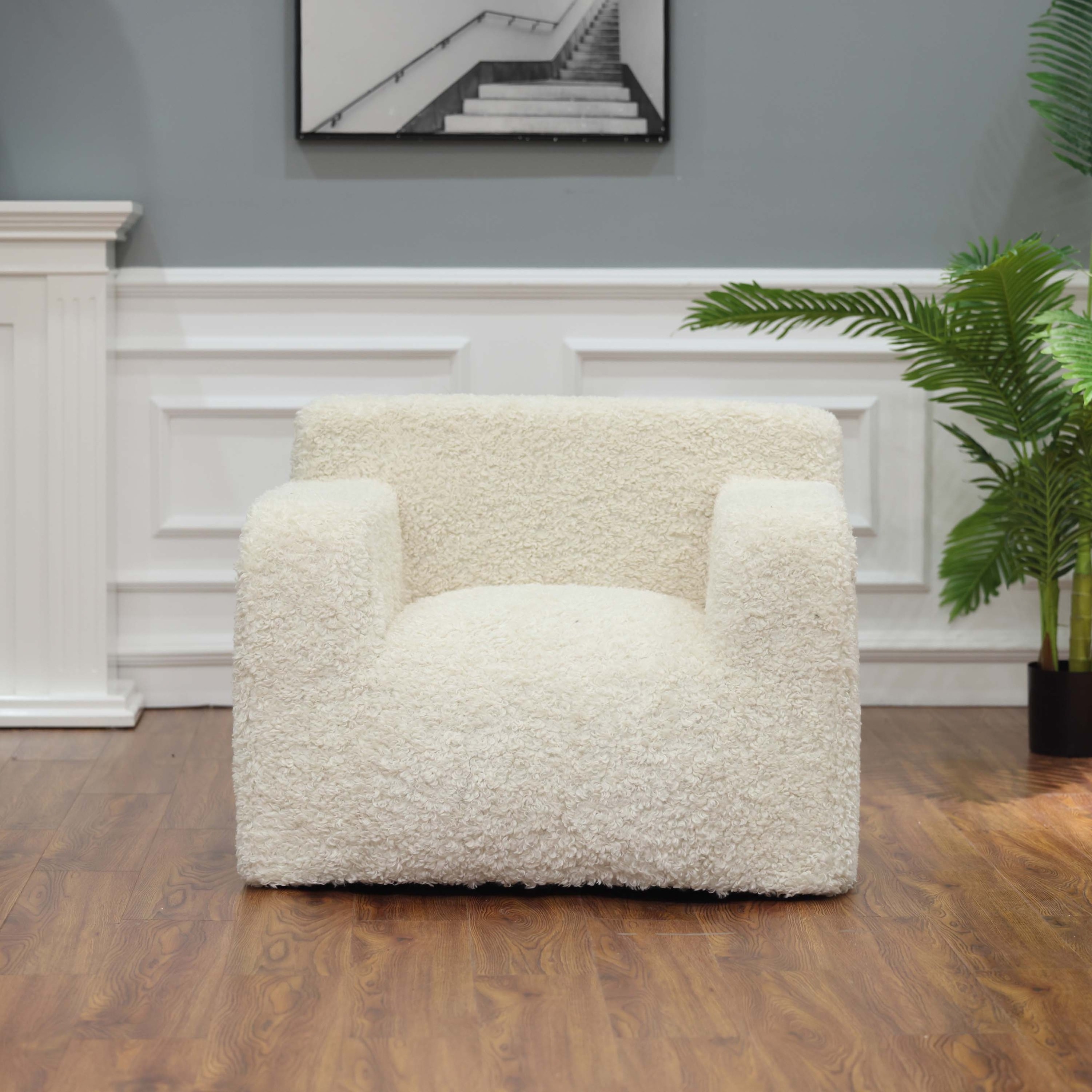 Foam Sac Super Soft Beige White Sherpa Removable Cover Bean Bag Sofa Luxury Indoor Bean Bag Chair High Density Block Foam Filler