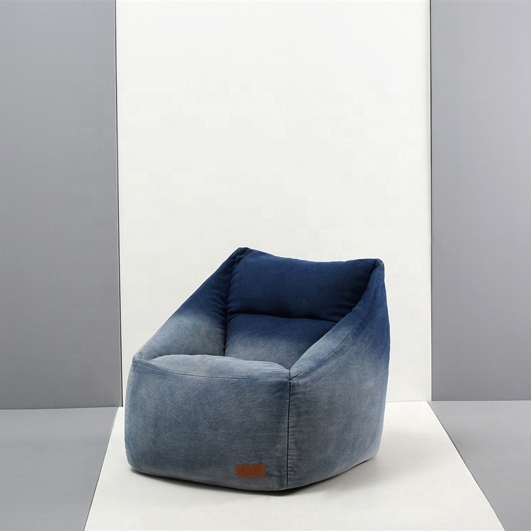 Denim fabric cube design bean bag sofa cover