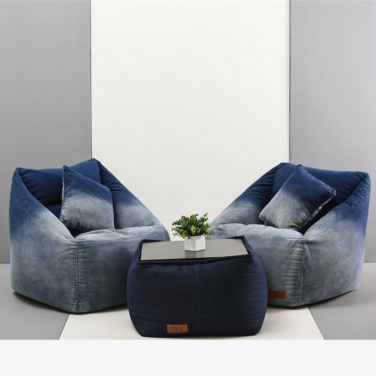 Denim fabric cube design bean bag sofa cover