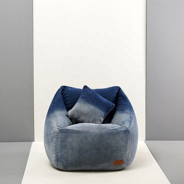 Denim fabric cube design bean bag sofa cover