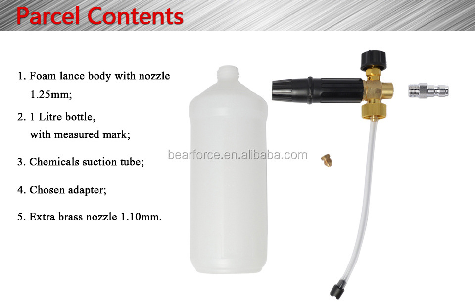 Pressure Washer Foam Cannon Snow Foam Lance Foam Nozzle with Translucent Bottle & 1/4