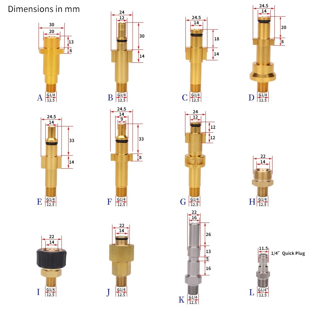 Pressure Washer Connector Snow Foam Lance Adapter Foam Cannon Foam Nozzle Aluminum Stainless Steel Adapter  1/4