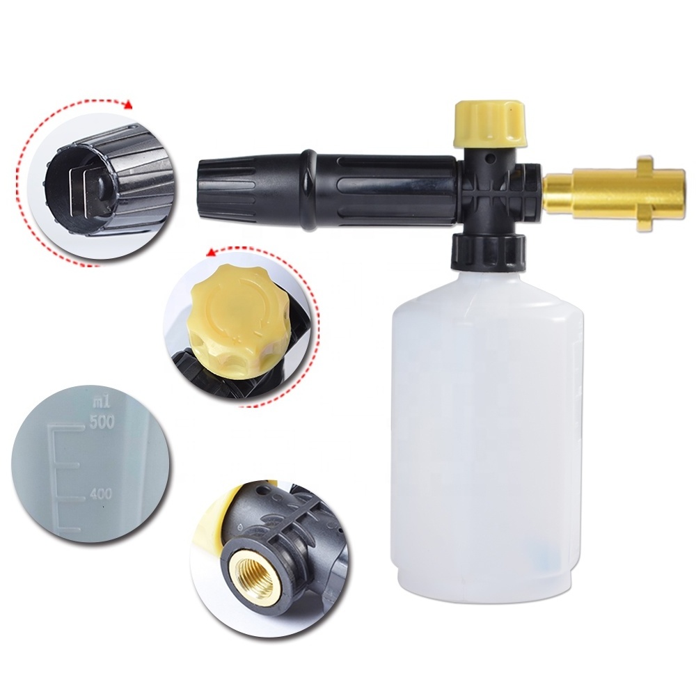 High Pressure Washer Power Washer DIY Household Foam Cannon Snow Foam Lance Foam Nozzle with Adapter & 0.6L Translucent Bottle