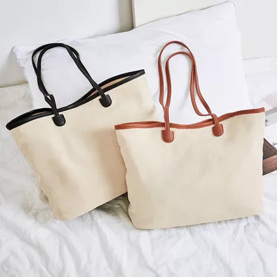 2022 Top selling products Outdoor luxury Fashion Canvas Tote Bag With Leather Handle bag