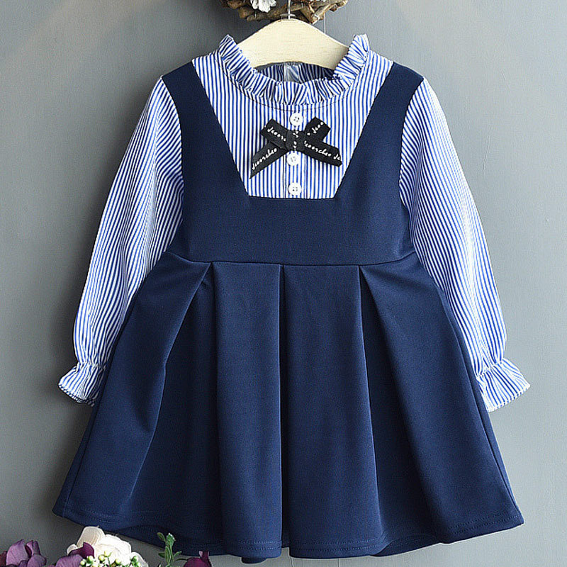 Girl dress striped bow long sleeve princess dress girl children clothes