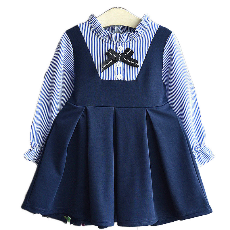 Girl dress striped bow long sleeve princess dress girl children clothes