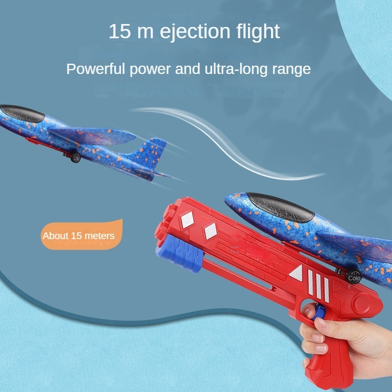 Hot Selling Soft Flight Flying Foam Airplane Shoot Gun Pistol Toys Outdoor Play Kids Glider Kid Catapult Plane Gun Launcher Toy