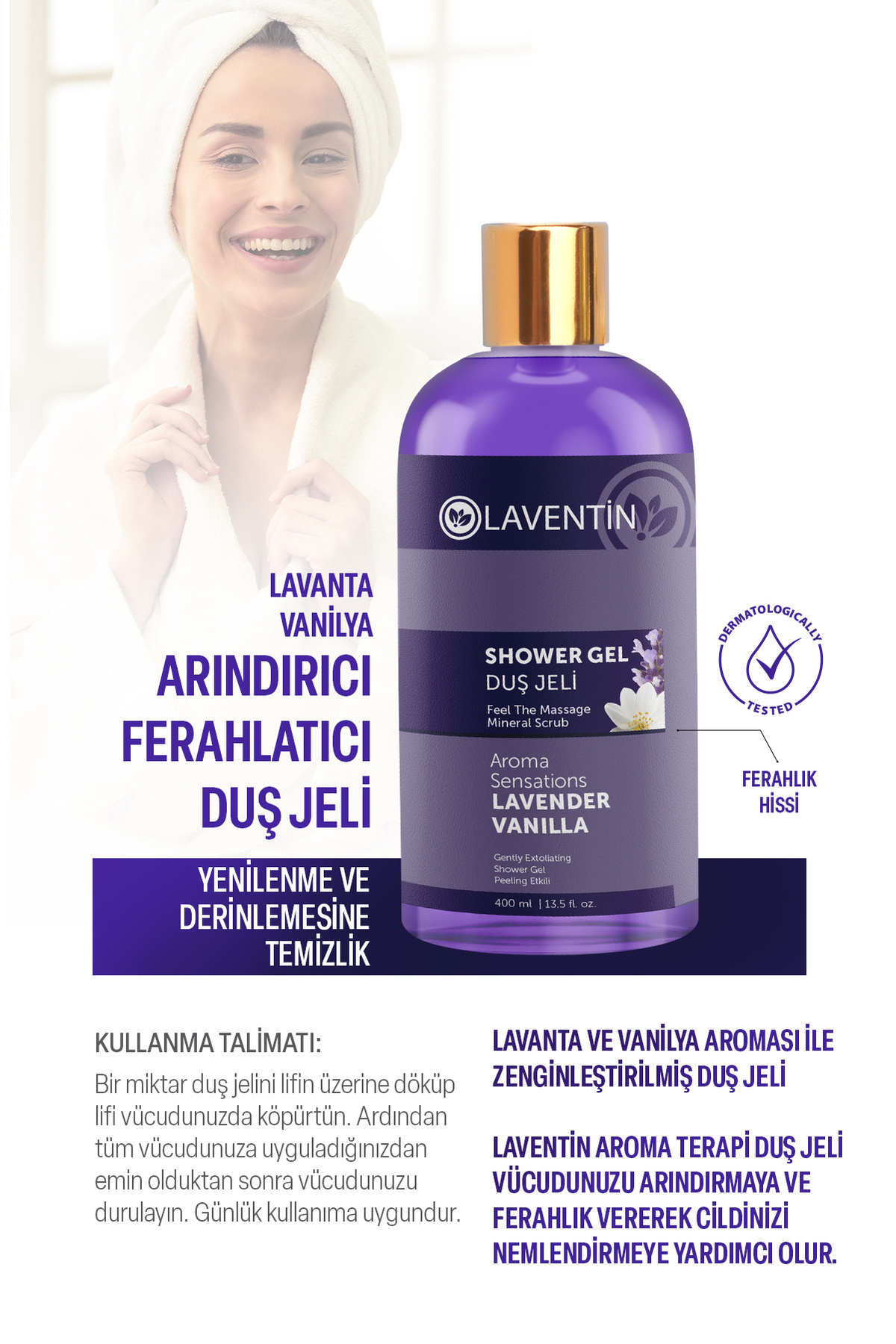 Aromatherapy Lavender - Vanilla Shower Gel Shower Gel Body Cleansing And Freshness Skin Moisturization