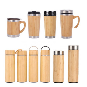 Customized Bamboo Flask Thermoses Reusable Coffee Cup Bamboo Water Bottle with Stainless Steel Bamboo Tea Cup