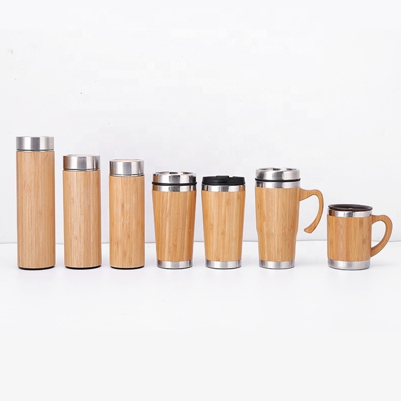 Customized Bamboo Flask Thermoses Reusable Coffee Cup Bamboo Water Bottle with Stainless Steel Bamboo Tea Cup