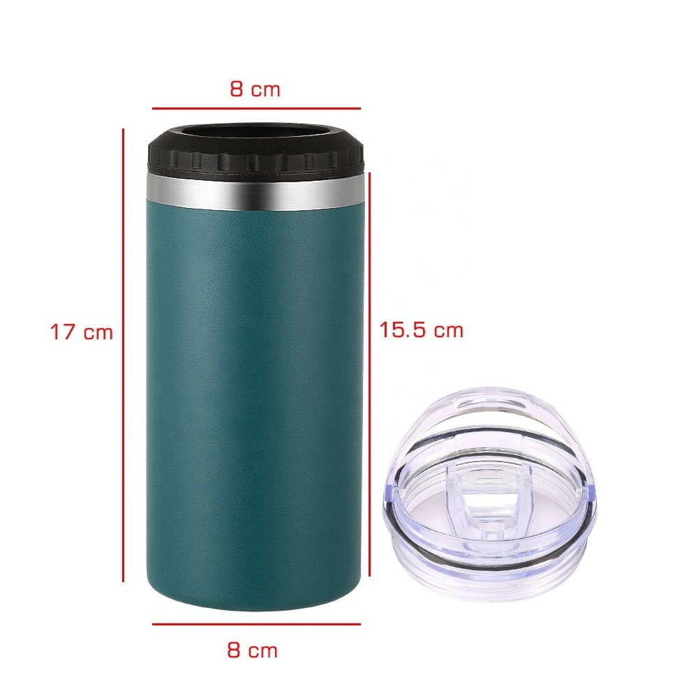 4 in 1 Insulated Slim Can Cooler with lid for 16oz Tall Straight Can cooler Beer Bottle Stainless Steel Double Walled Insulated