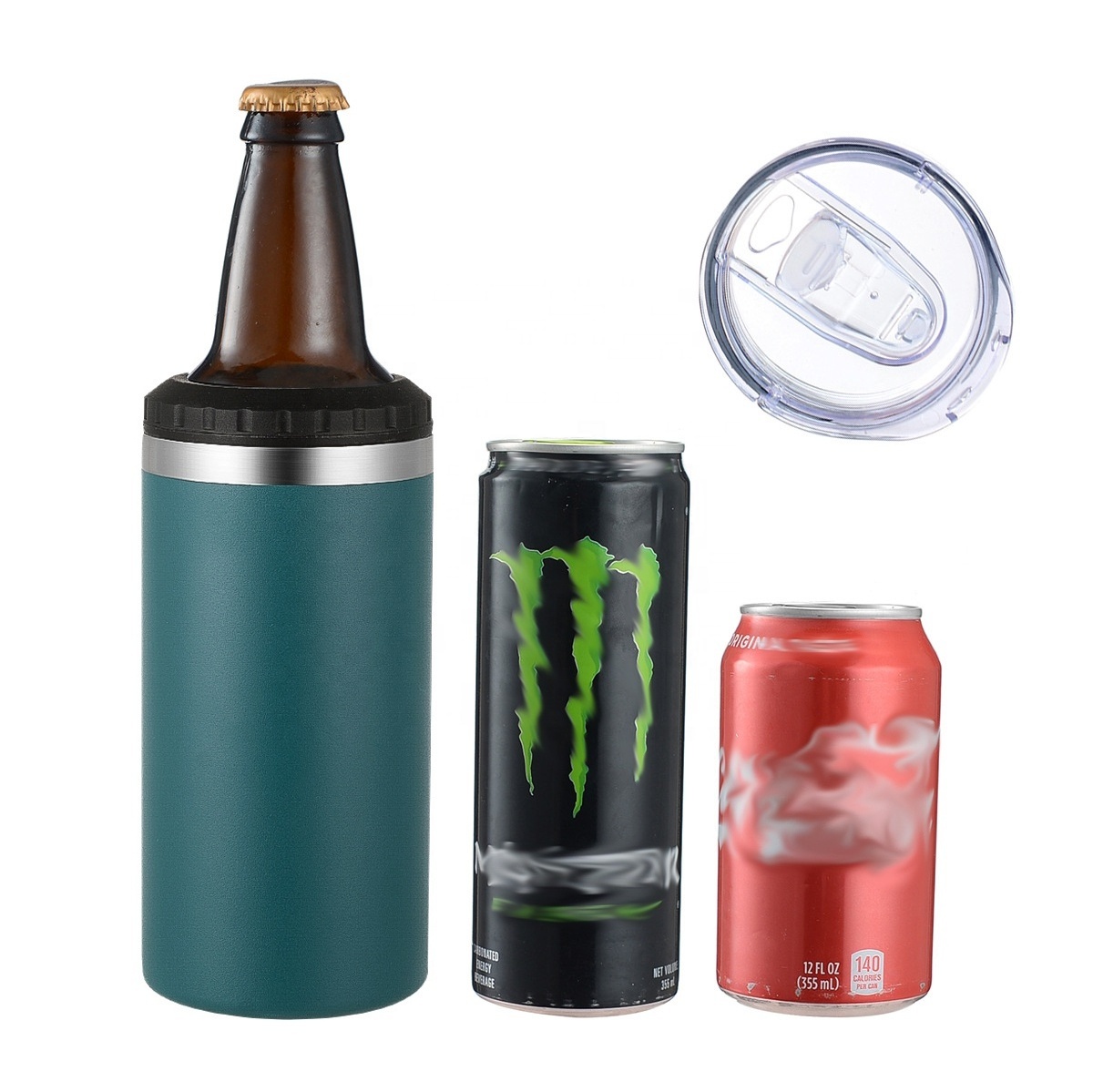 4 in 1 Insulated Slim Can Cooler with lid for 16oz Tall Straight Can cooler Beer Bottle Stainless Steel Double Walled Insulated