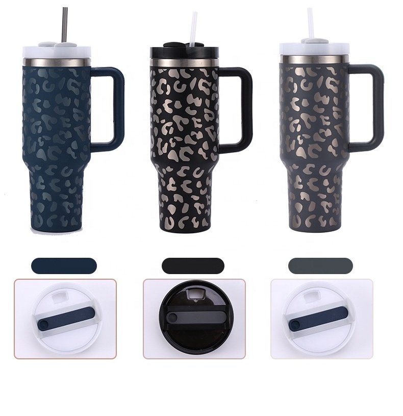 Wholesale 40 oz Stainless Steel Vacuum Insulated Travel Tumbler 40oz Tumbler Mug with Full Wrap Laser Engraved Leopard