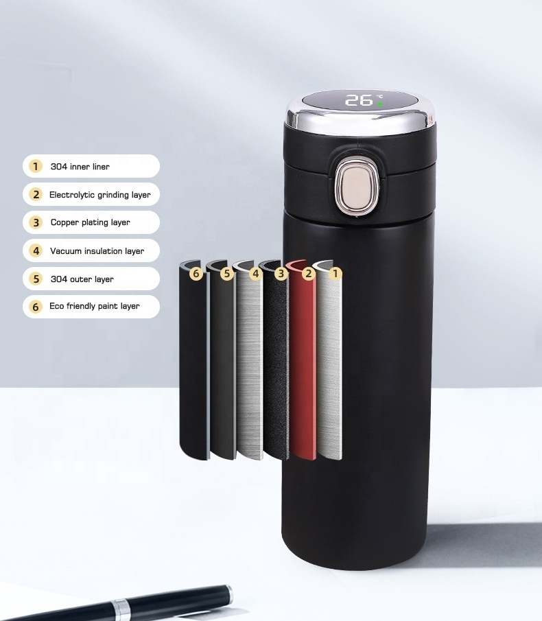 2024 New Product OEM LED thermal vacuum flasks thermos cup temperature display stainless steel led smart water bottle