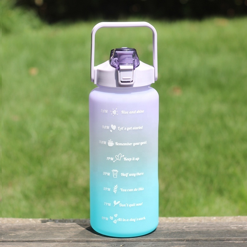 BPA free water bottle with time maker 2L half gallon gradient sports water bottle large