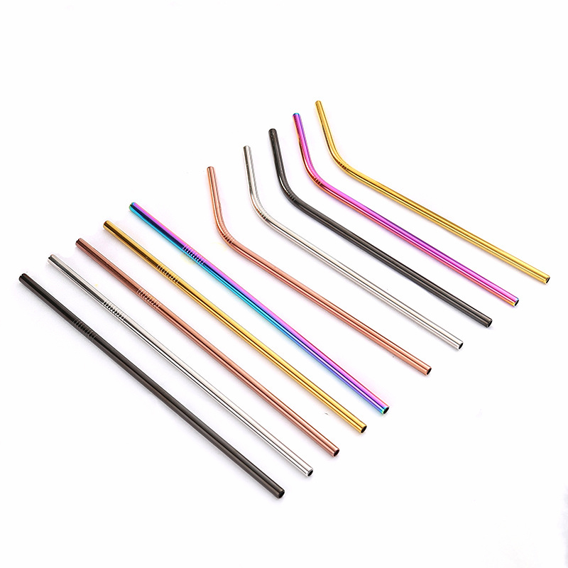 Colorful 304 Stainless Steel Straws Reusable Drinking Straw High Quality Bent Metal Straw with Cleaner Brush