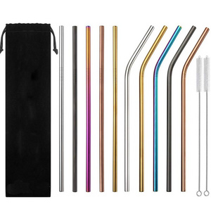 Colorful 304 Stainless Steel Straws Reusable Drinking Straw High Quality Bent Metal Straw with Cleaner Brush