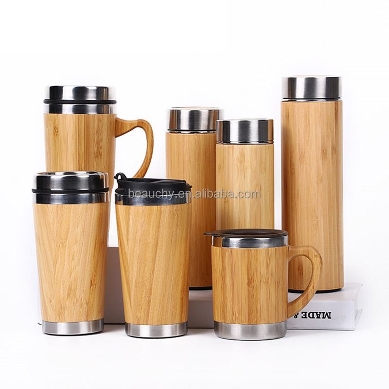 New 500ml smart bamboo vacuum flask double wall stainless steel insulated Bamboo Water Bottle with tea infuser