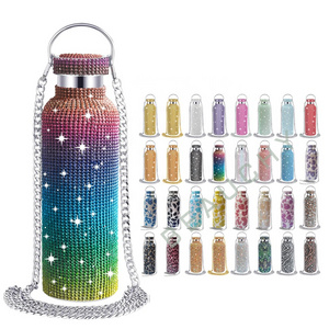 Beauchy Handmade Diamond Water Bottle Bling Rhinestone Stainless Steel Thermal Insulated Double Wall Water Bottle For Girl