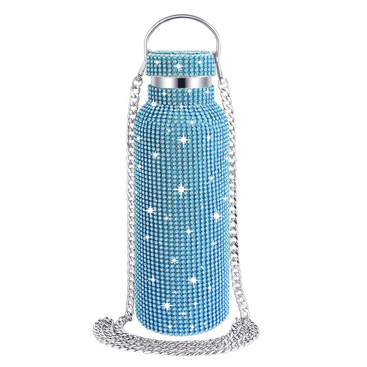 Beauchy Handmade Diamond Water Bottle Bling Rhinestone Stainless Steel Thermal Insulated Double Wall Water Bottle For Girl