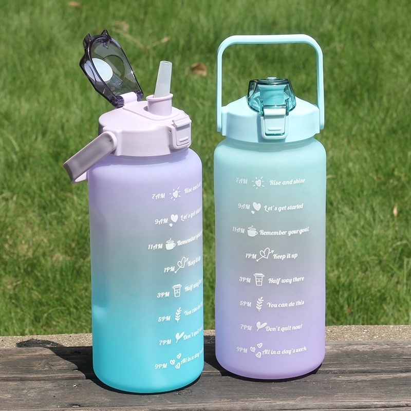 BPA free water bottle with time maker 2L half gallon gradient sports water bottle large