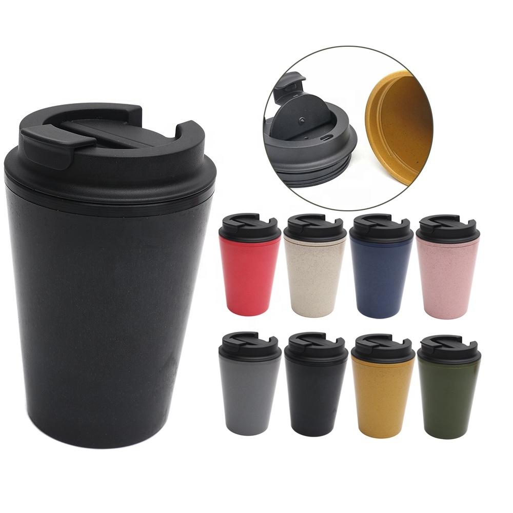 Beauchy Custom Logo Coffee Mug Double Wall PP Plastic Tumblers Biodegradable Wheat Straw Coffee Mug Tumbler Cup With Handle lid