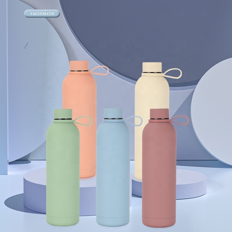 wholesale eco custom colorful double wall thermo flask 500ml stainless steel rubber matte paint outdoor small mouth water bottle