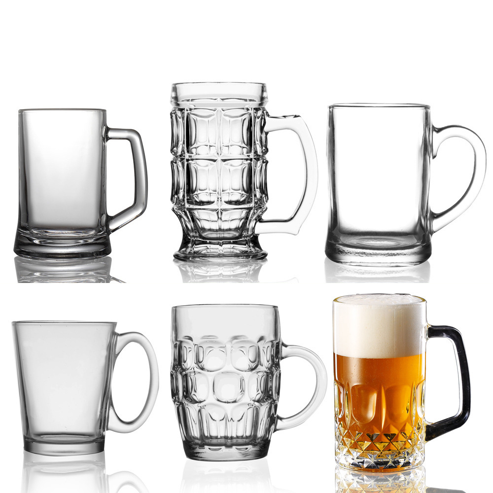 China Supplier wholesale custom logo high quality 300ML-1000ML Clear Cheap Transparent big glass beer mug with handle