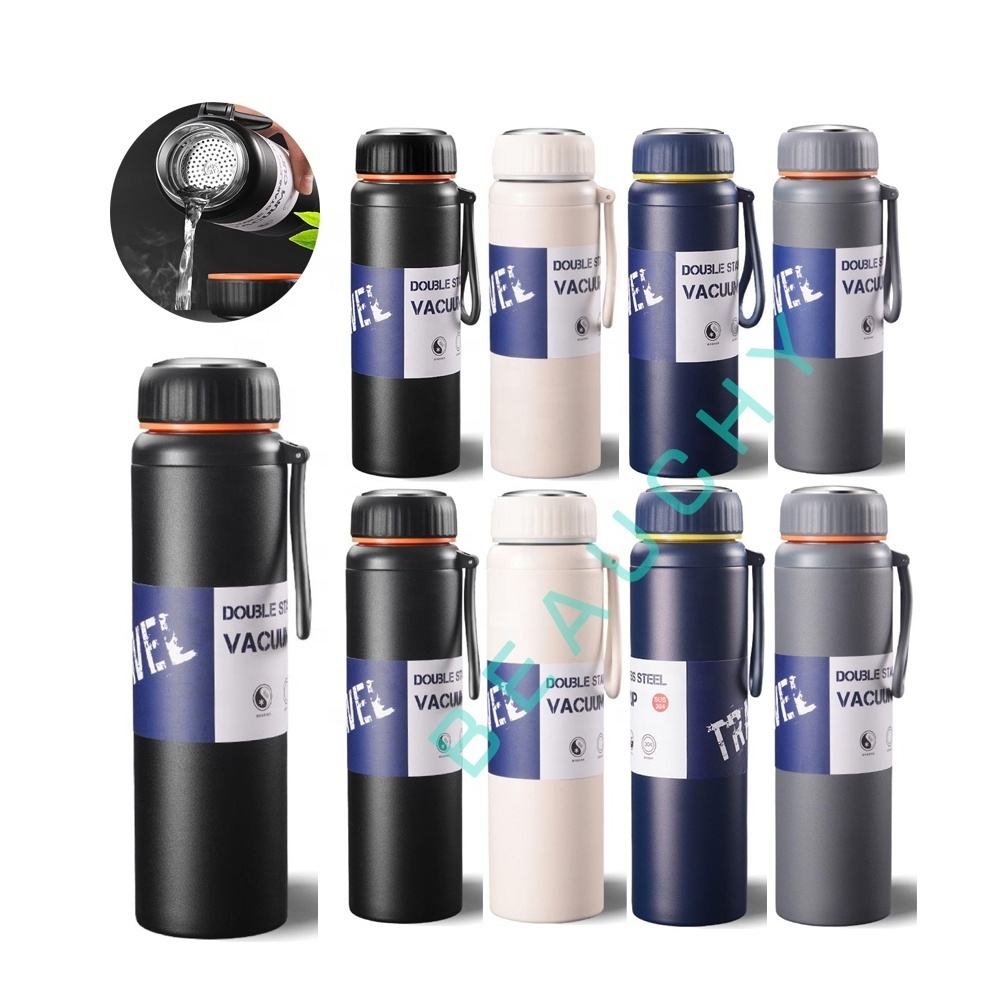 800ML 1L Stainless Steel Large Capacity Insulated Water Bottles Thermal Flask Portable Outdoor Kettle For Sports With Tea Filter