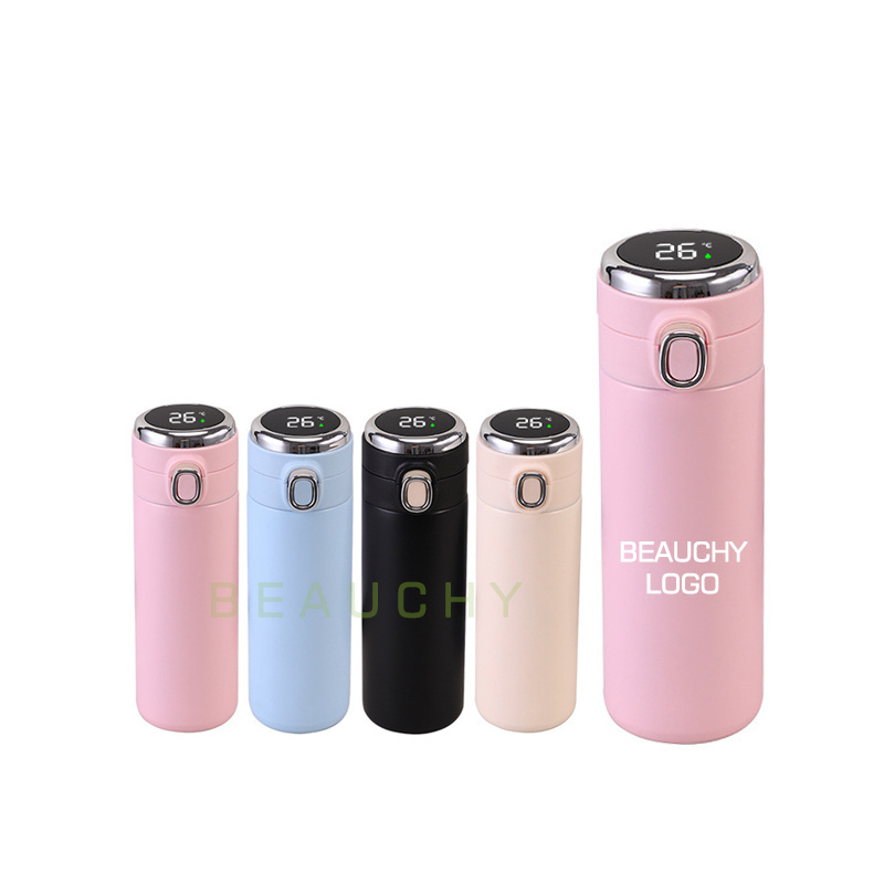 Beauchy 2024 eco friendly bouncing lid stainless steel water bottles smart led temperature display business office water bottle