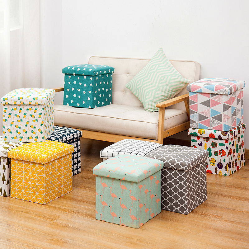 Storage Ottoman Cube Folding Ottoman Seat Square Ottoman with Lid for Foot Stools and Footrest Fabric Box Bin for Kids