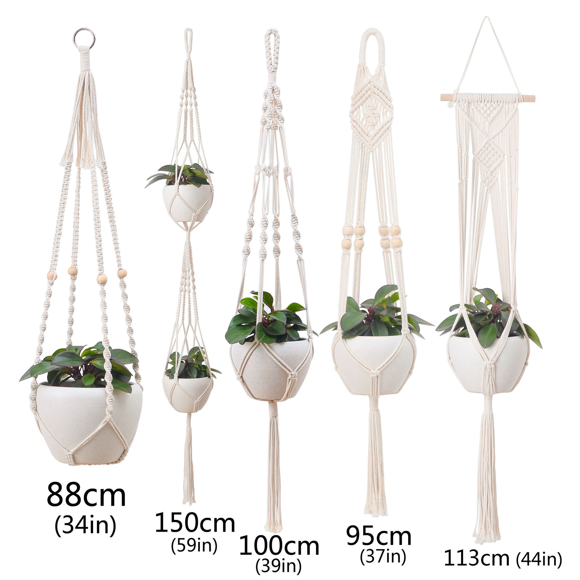 Macrame Plant Hanger Indoor Hanging Planter Basket with Wood Beads Decorative Flower Pot Holder