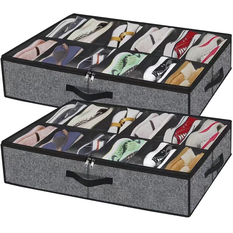 Shoe Organizer for Closet Sturdy Storage Solution Shoe Bags Clear Foldable Storage Bins Underbed Shoe Box Storage Basket