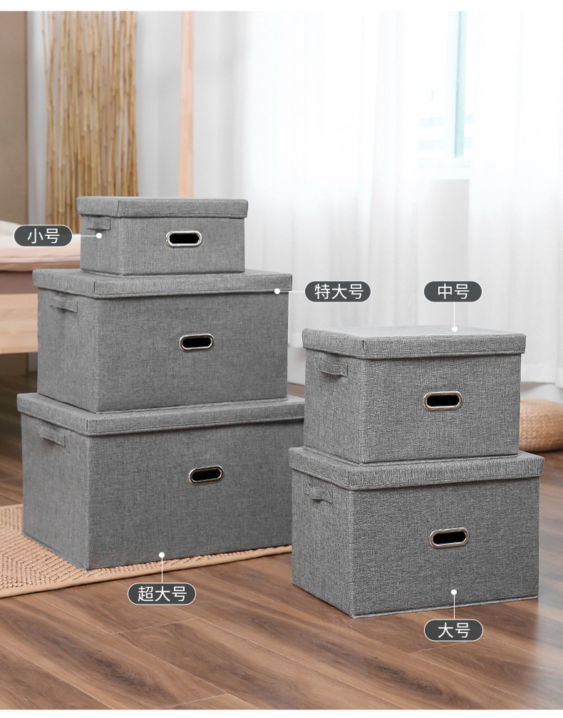 Large Collapsible Storage Bins with Lids Jute Fabric Foldable Storage Boxes Organizer Containers Baskets Cube with Cover Closet