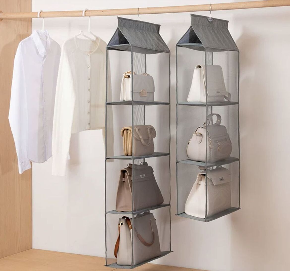 Washable Wardrobe Hanging Storage Basket Collapsible Closet Organizer for Clothes