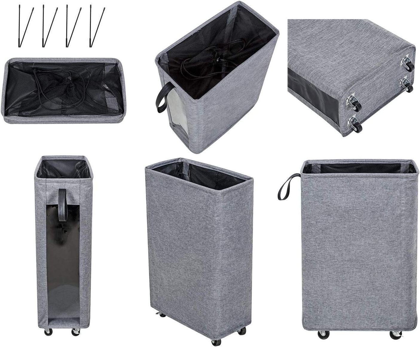 Rolling Laundry Hamper with Wheels Large Laundry Basket Organizer Laundry Cart with Steel Foldable Tall Dirty Clothes Hamper