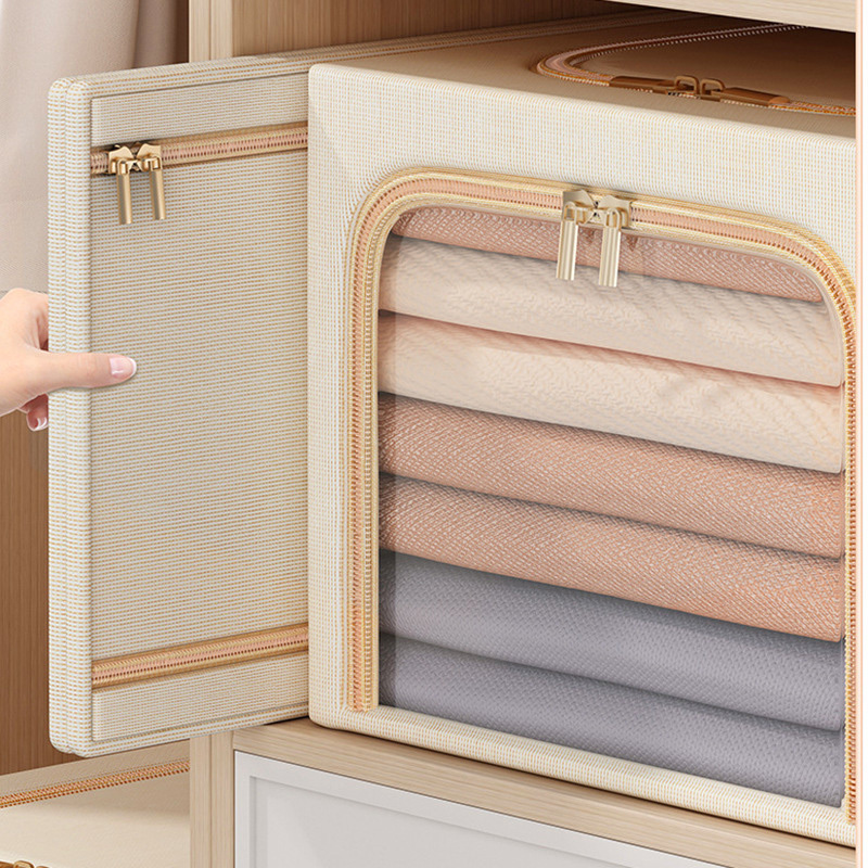 Custom Logo Deep Cabinet Clothes Large Collapsible Foldable Fabric Cotton Linen Cabinet Organizer Storage Boxes Bins