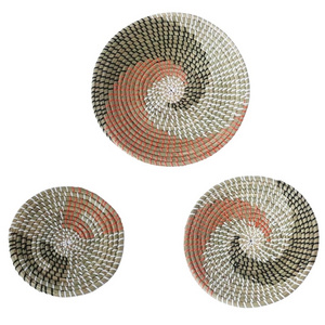 3Pcs/Set Boho Style Woven Wall Basket Decor Handmade Seagrass Hanging Decorative Tray Bowl Fruit Dessert Plate